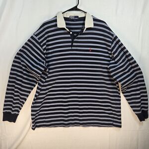 Polo by Ralph Lauren Rugby Shirt XL Long Sleeve Blue & White Pony Logo Cotton